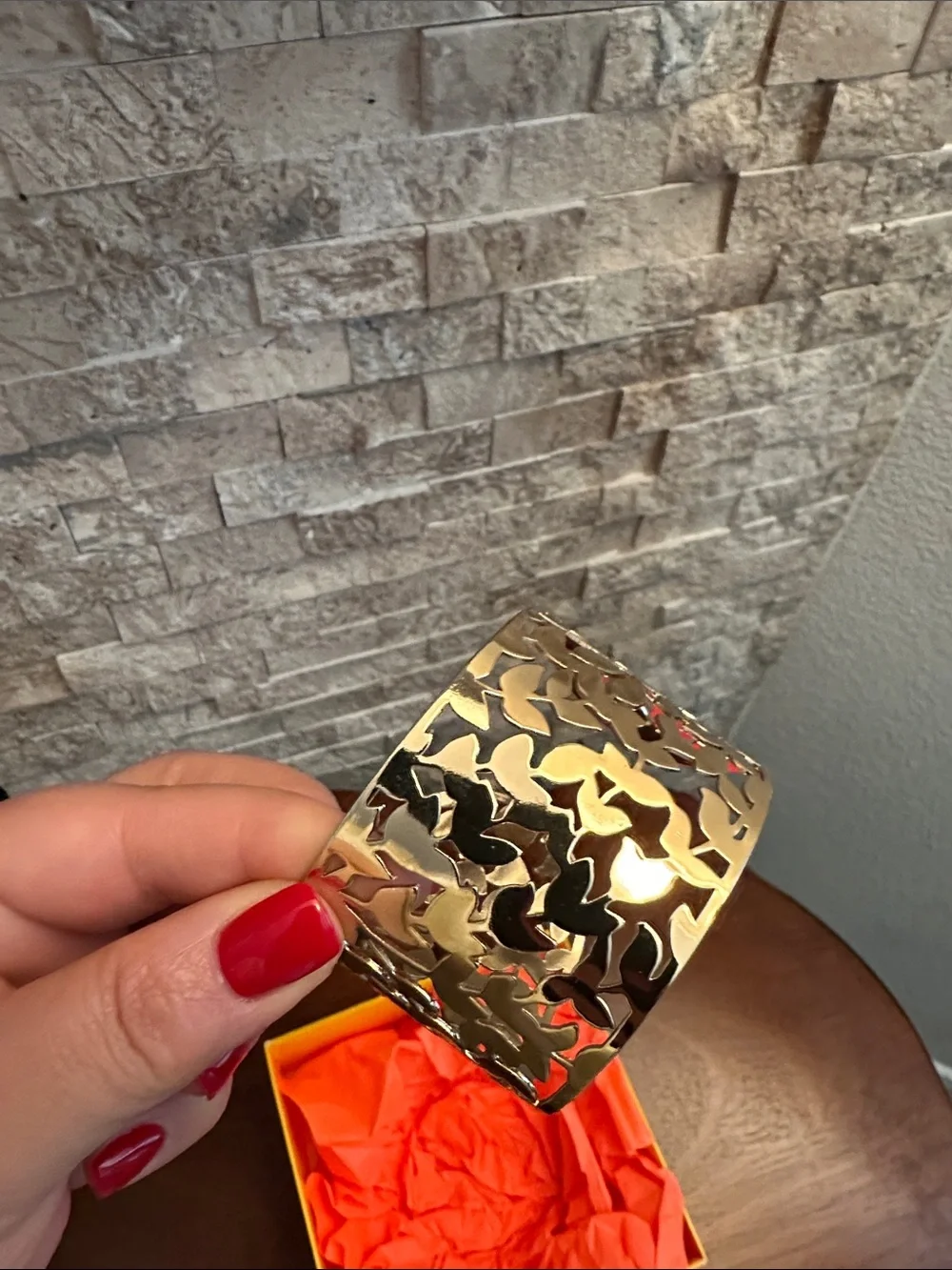 Fashion Jewelry Gold Cutout Floral Open Cuff Bracelet
